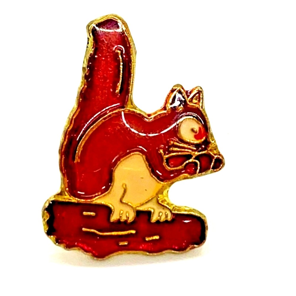 Squirrel lapel‎ pin, jacket, hat, vest, book bag pin, animal lovers, Red VTG